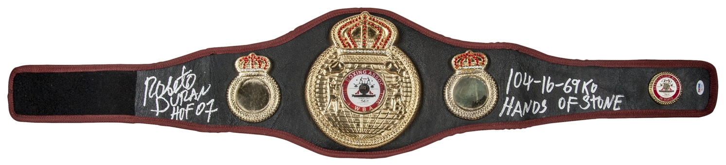 Roberto Duran Signed and Inscribed WBA Champion Belt (PSA/DNA)